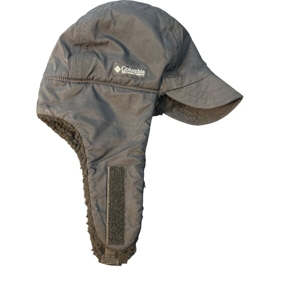 Vtg Columbia Black Sherpa Winter Trapper Hat Fleece Lining Hook Loop USA Sz S/M - Picture 3 of 5